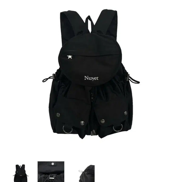 [BUNJANG] Nuet Black Round Pocket Backpack / 누엣 블랙 라운드 포켓 백팩