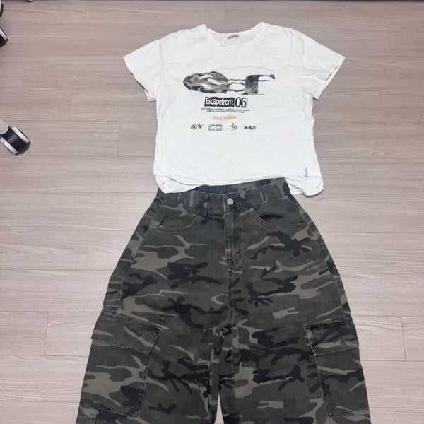 [BUNJANG] Camouflage Short Sleeve T-Shirt / 카모 반팔 (바지팔림)