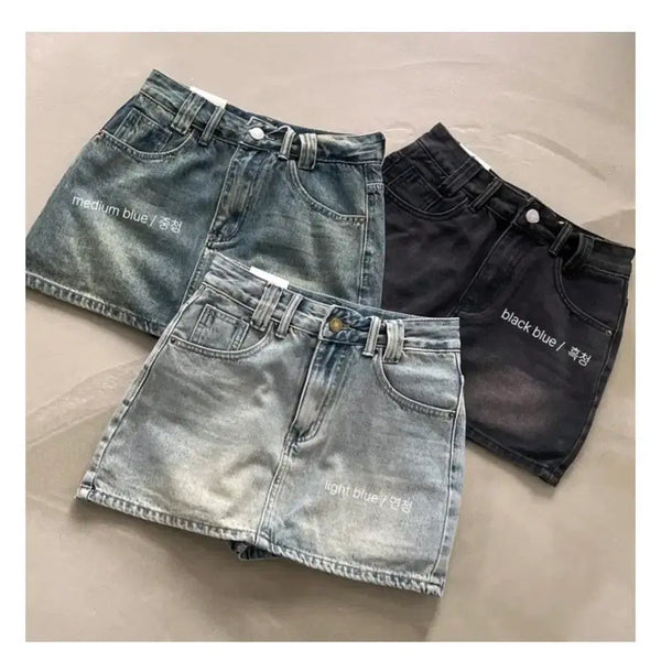 [BUNJANG] Vintage Washed Denim Mini Skirt (Medium Blue) / 빈티지 워싱 데님 청 미니스커트 (중청)