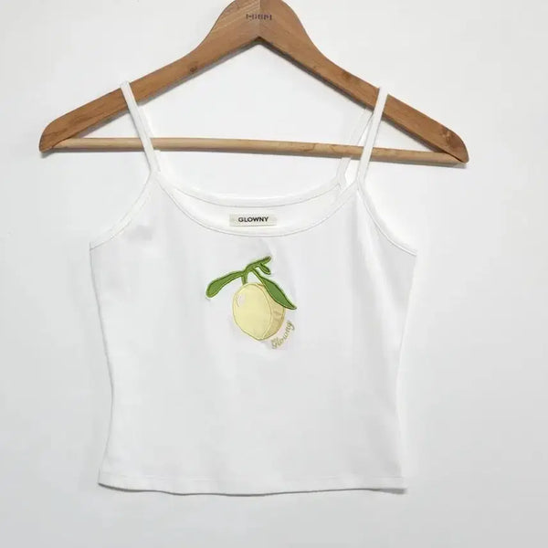 [BUNJANG] GLOWNY Lemon Embroidery Sleeveless Top / 글로니(GLOWNY) 레몬 자수 슬리브리스 나시 44~55 잇지 유나 착