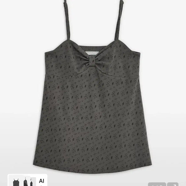 [BUNJANG] Hug Yourskin Lucy Printed Sleeveless Top (Charcoal) / 허그유어스킨 LUCY 프린트 슬리브리스 나시(차콜)
