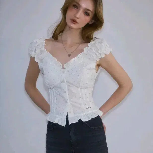 [BUNJANG] Rosy Franc Frill Shirring Sleeveless Flower Blouse / 로제프란츠 frill shirring sleeveless flower 프릴 셔링 슬리브리스 플라워