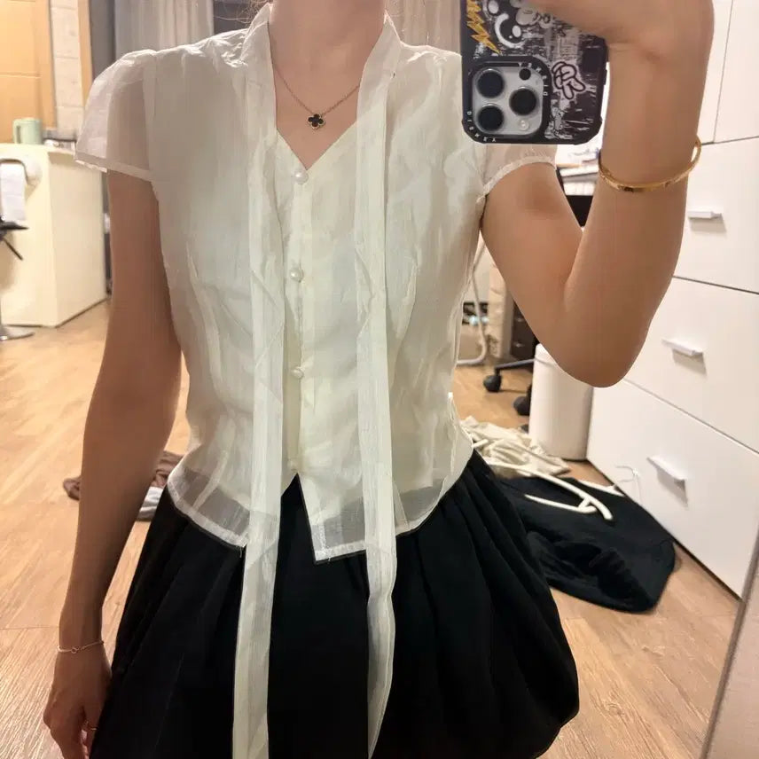 [BUNJANG] Ribbon Tie Blouse - Ivory / 새상품) 리본 타이 블라우스S 아이보리