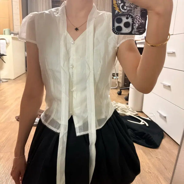 [BUNJANG] Ribbon Tie Blouse - Ivory / 새상품) 리본 타이 블라우스S 아이보리