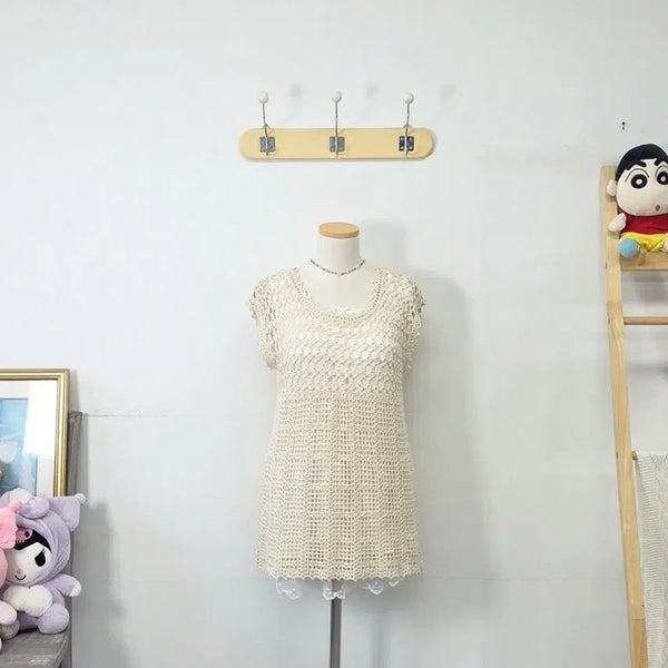 [BUNJANG] Vintage Ivory Knit Vest / 빈티지 만원샵 아이보리 베스트 그물 니트