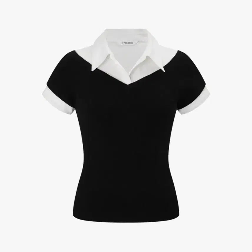 [BUNJANG] It's basic Layered Collar Shirt Knit Top ITQ5ZPO850 Black Size 55 / 잇미샤 레이어드 카라 셔츠 니트탑 ITQ5ZPO850 블랙 55사이즈