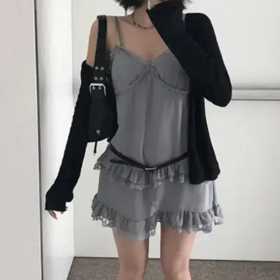 [BUNJANG] Gray Frill Bustier Dress / 그레이 프릴 뷔스티에 원피스