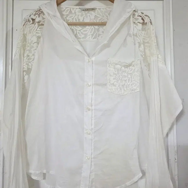 [BUNJANG] Lightweight Cotton Hooded Jacket with Lace Detail / 여름 시원한 고급스러운 디자인이쁜 지하철 얊은 면. 후드자켓