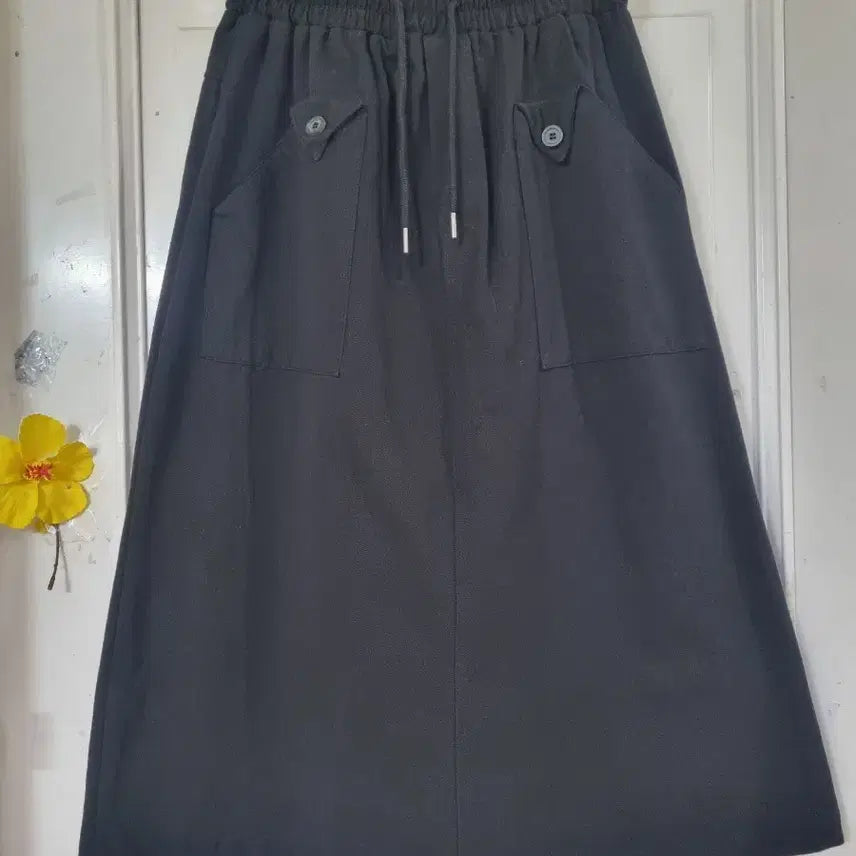 [BUNJANG] Black Cotton Long Skirt with Comfortable Waistband / 봄. 여름. 고급스러운. 디자인이쁜  밴딩 . 면. 롱스커트 검정