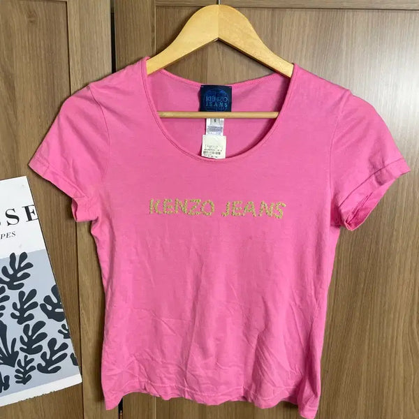 [BUNJANG] KENZO Pink Beaded Short Sleeve T-Shirt Size S / KENZO겐조 진스 핑크 비즈 반팔티 S y2K