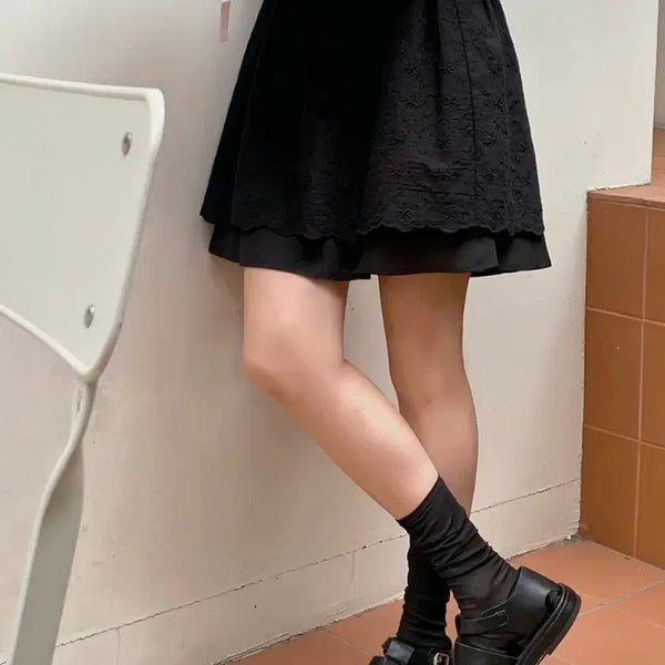 [BUNJANG] Rirancoe Reishi Pleated Chiffon Layered Mini Skirt / 리리앤코 레이쉬픈 쉬폰 플라워 밴딩 레이어드 미니 스커트