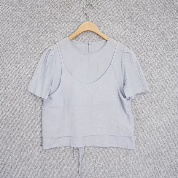 [BUNJANG] Women's Sky Blue Wrinkled Summer Bustier Layered Blouse Free Size / 여성 소라색 링클 여름 뷔스티에 레이어드 블라우스 free