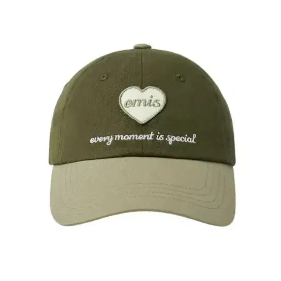 [BUNJANG] Emis Heart Wappen Two-tone Ball Cap Khaki / 이미스 하트 와펜 볼캡 카키