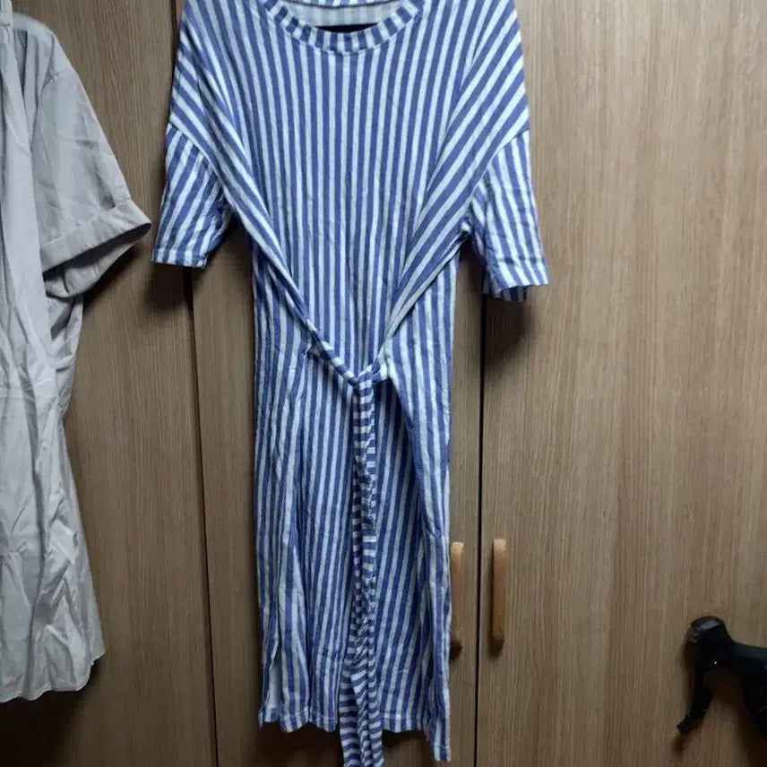 [BUNJANG] Striped Shirt Dress with Belt Set / 최종가격내림)스트라이프 셔츠 원피스 벨트 세트