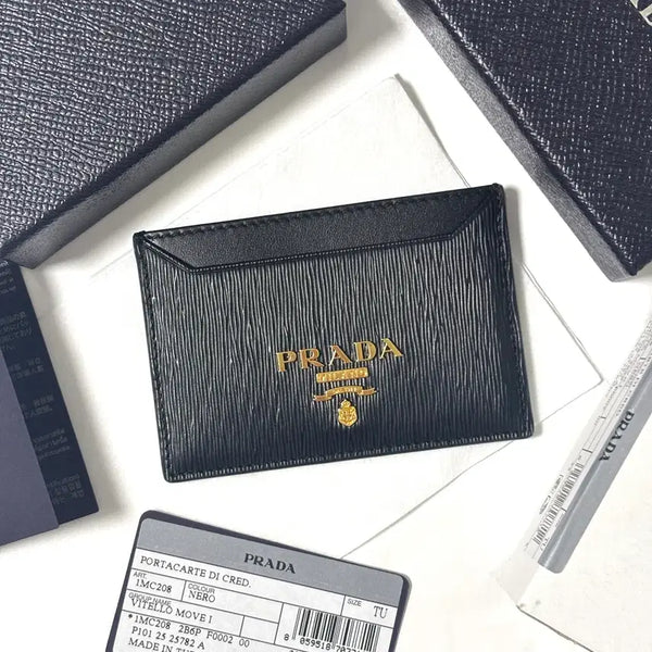 [BUNJANG] Prada Vitello Gold Logo Card Holder / 프라다 비텔로 금장 로고 카드지갑