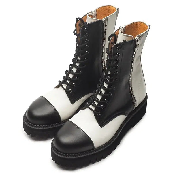 [BUNJANG] Sonshinbal Chunky Heel Ankle Boots - Two-tone Black & White / 손신발 250 통굽 앵클 부츠 투톤 블랙 화이트 급처!