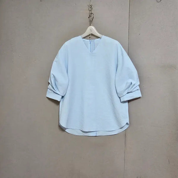 [BUNJANG] V-Neck Light Blue Blouse / 브이넥 하늘색 블라우스 F  n7726