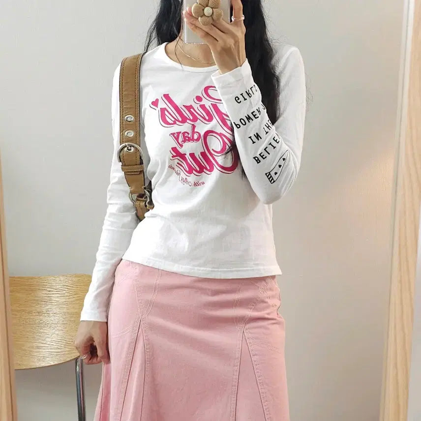 [BUNJANG] ALGY Girl's Long Sleeve Lettering T-Shirt Y2K Pink / (S/150)ALGY 여성 여아 긴팔 티셔츠 Y2K E5W4383