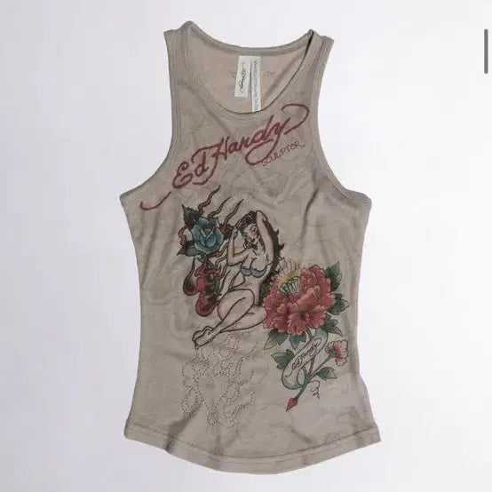 [BUNJANG] Sculptor X Ed Hardy Silk Tank Top Beige XS / 스컬프터 [Sculptor X Ed Hardy] 실크 탱크탑 베이지 xs