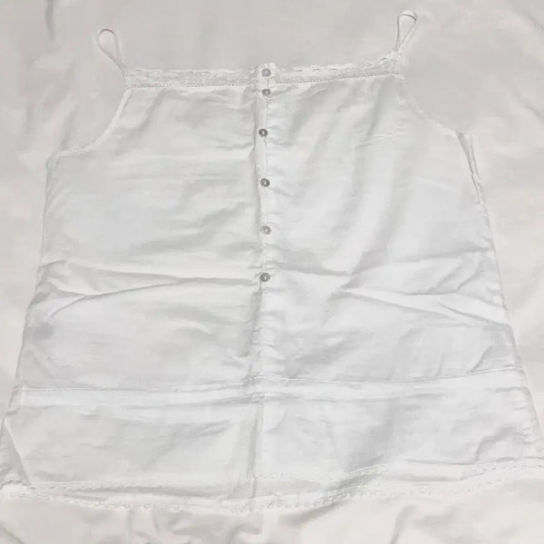 [BUNJANG] Vintage Layered Ribbon Lace White Sleeveless Top Mori Girl Fairy Style / 빈티지 레이어드 리본 레이스 화이트 슬리브리스 나시 미소죠 모리걸 페어리
