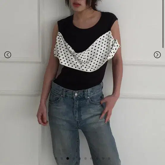 [BUNJANG] POSHA Transform Halterneck Top with Polka Dot Contrast / POSHA 포샤 트랜스폼 홀터넥탑 도트 배색