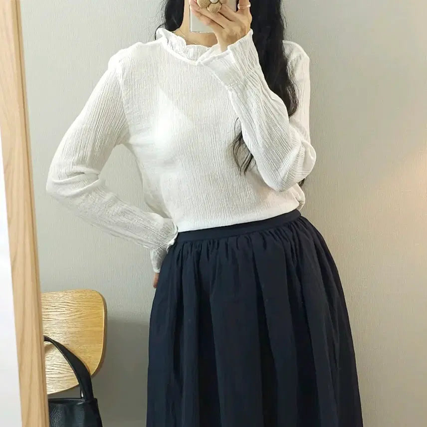[BUNJANG] SPAO Women's Long-Sleeve Frill Blouse / (S)스파오 여성 긴팔 블라우스 프릴