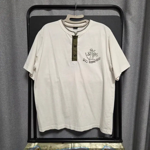 [BUNJANG] Avirex Henry Neck Short Sleeve T-Shirt White L / Avirex 아비렉스 헨리넥 반팔 티셔츠 L(100)