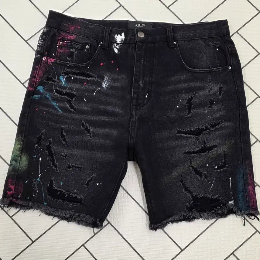 [BUNJANG]  Amiri Paint Splatter Denim Shorts Size 34 / 아미리 페인트 스플래터 데님쇼츠 청반바지.   싸이즈 34