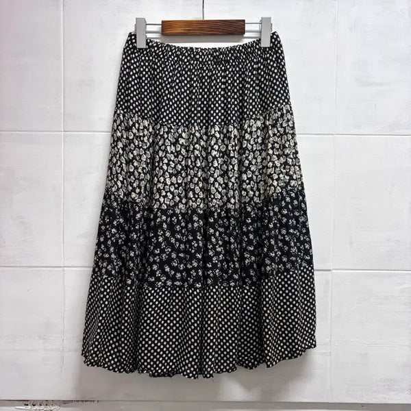 [BUNJANG] Patchwork Mori Girl Layered Pattern Long Skirt / 패치워크 캉캉 모리걸 레이어드 패턴 롱 스커트 JPN