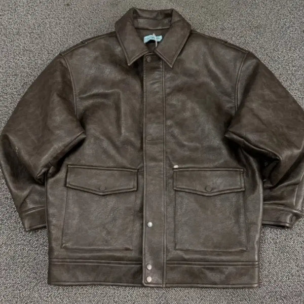 [BUNJANG] Fayeed Brown Leather Jacket / 페일자이드 브라운 가죽자켓