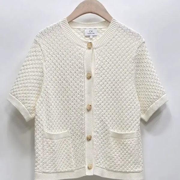 [BUNJANG] Hansem Calvin Klein Women's Textured Short-Sleeve Knit Cardigan / 한섬 캘빈클라인 여성 텍스처 반팔니트 가디건