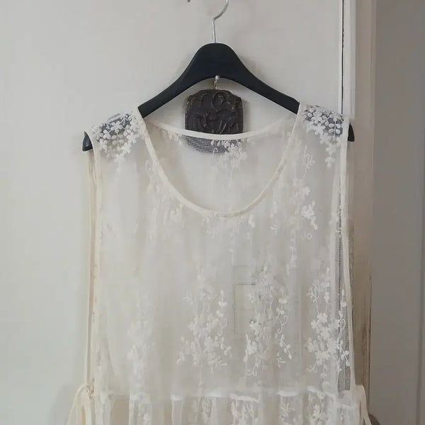 [BUNJANG] Layered Lace Sleeveless Dress with Side Slit / 레이어드 레이스 민소매 나시 옆트임 원피스
