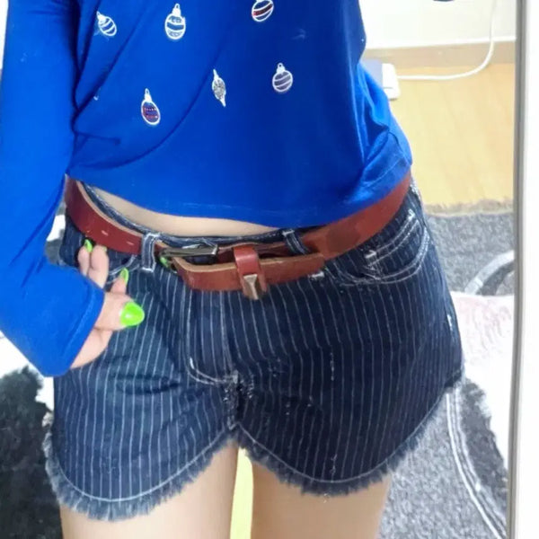 [BUNJANG] Brandy Melville Stripe Low-Rise Denim Shorts Size S / 브랜디멜빌 스트라이프 로우라이즈 데님 쇼츠 S
