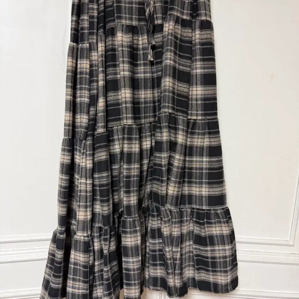 [BUNJANG] Zigzag Tomato Store Wool Check Tiered Maxi Skirt / (실착 1회)지그재그 토마토스토어 캉캉 모직 체크 롱스커트