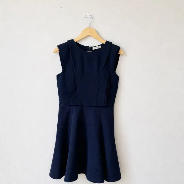[BUNJANG] SJSJ Viscose Blend Chiffon Flare Dress Navy 55 / 한섬 SJSJ 비스코스 혼방 네이비 쉬폰 플레어 원피스 55