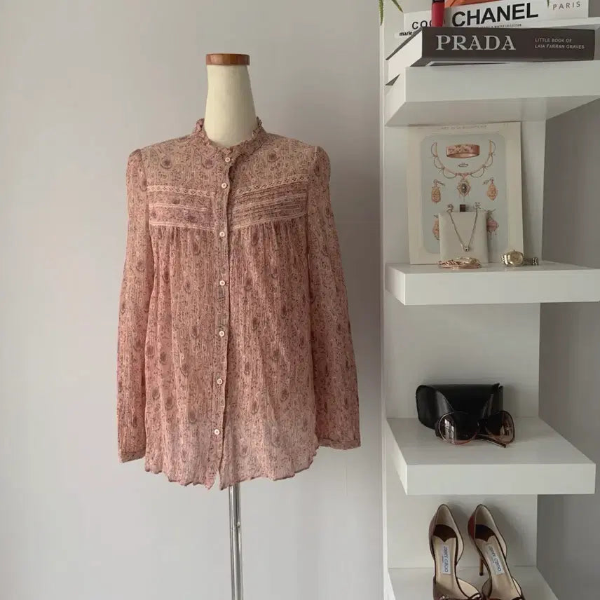 [BUNJANG] Attirle Chiffon Blouse Pink Pattern / 55 아떼 쉬폰 블라우스 핑크 패턴