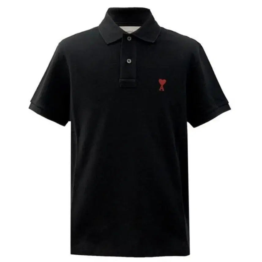 [BUNJANG] AMI Paris Men's Cotton Polo Shirt - Black, Medium / 정품 아미 반팔 카라티 블랙 미듐