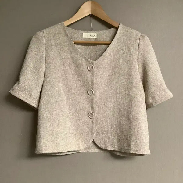 [BUNJANG] Women's Beige Short Sleeve Jacket / 베이지 반팔 자켓 여성 자켓