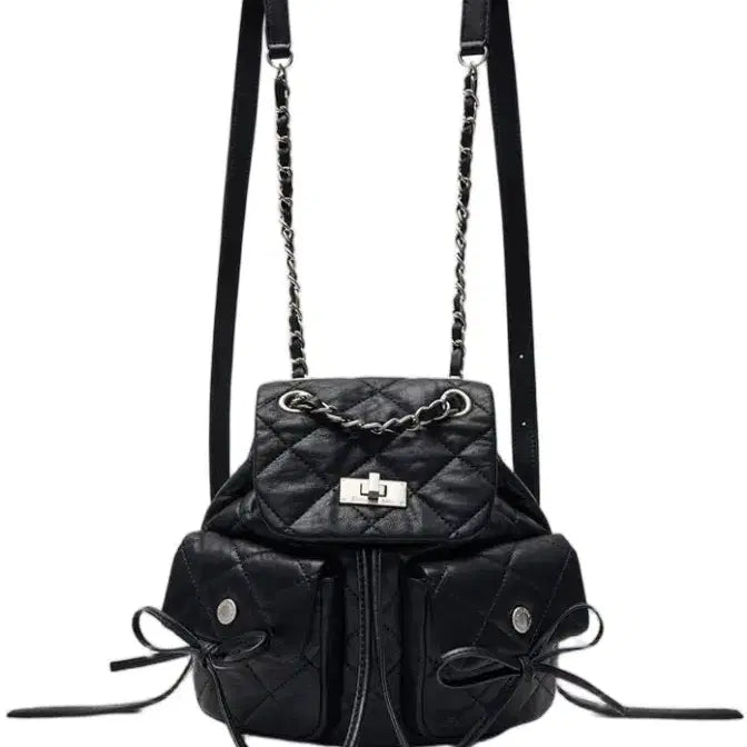 [BUNJANG] Matinkim Double Pocket Quilting Mini Backpack Black / 마뗑킴 더블 포켓 퀼팅 미니 백팩 블랙