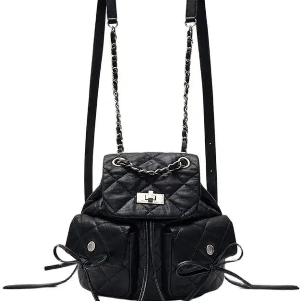 [BUNJANG] Matinkim Double Pocket Quilting Mini Backpack Black / 마뗑킴 더블 포켓 퀼팅 미니 백팩 블랙