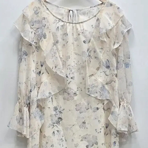 [BUNJANG] J.ESTINA Flower Chiffon Blouse / 지컷 플라워 쉬폰 블라우스
