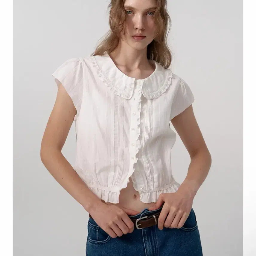 [BUNJANG] TheBarnet Daiana Ruffle Collar Blouse Ivory / 더바넷 daiana ruffle collar blouse