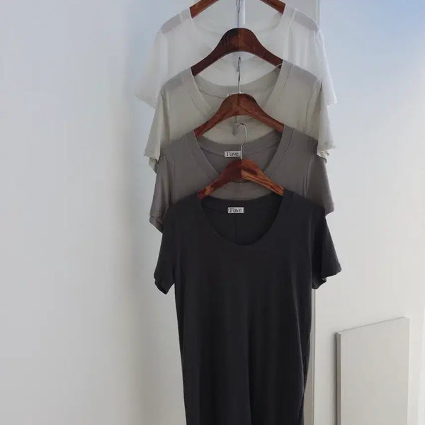 [BUNJANG] Tencel U-Neck Long T-Shirt / 교신안함)텐셀 유넥 롱 티셔츠-2컬러/b급