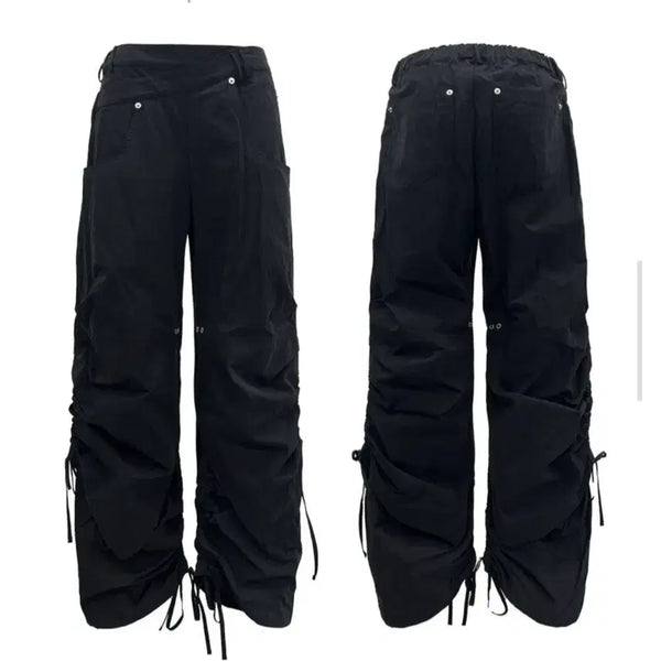 [BUNJANG] NACHE Layered Wide Cargo Pants Black / NACHE 나체 레이어드 와이드 카고 팬츠 블랙