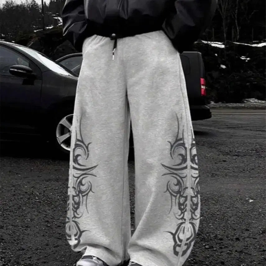 [BUNJANG] Gothic Goth Punk Grey Training Wide Pants / 고딕 고스룩 펑크 그레이 트레이닝 와이드 팬츠 래퍼여친 힙 락시크 고스코어 펑크