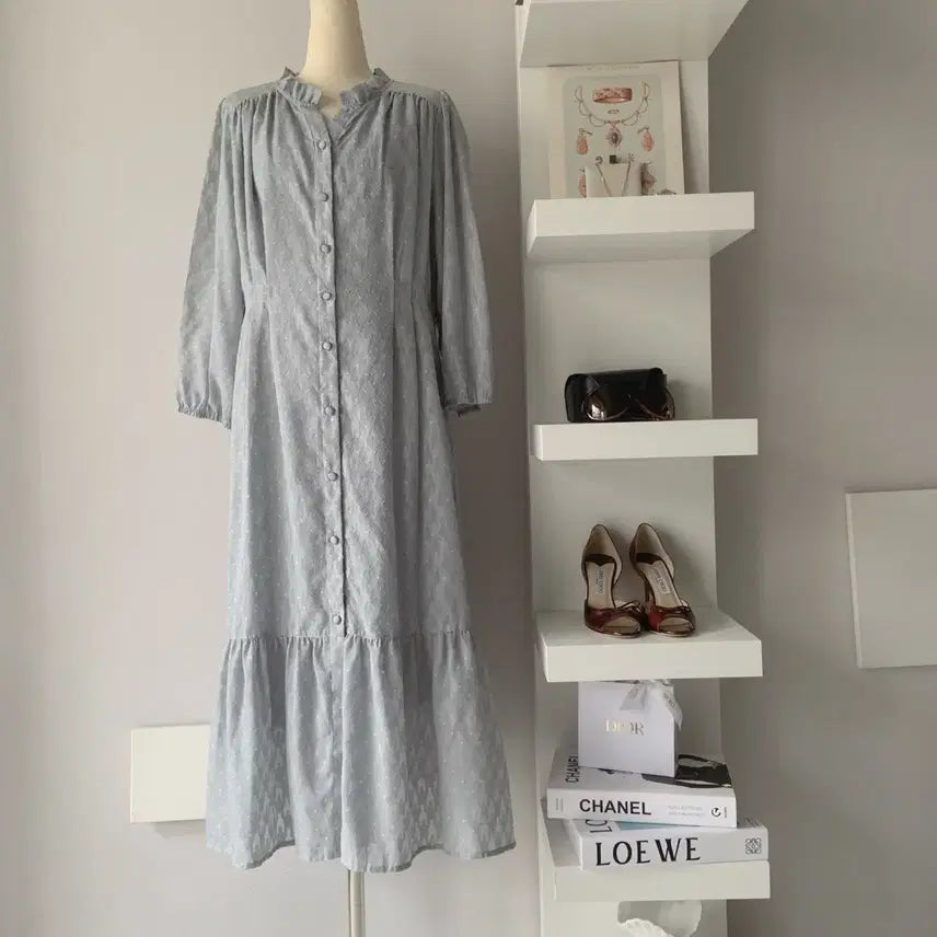 [BUNJANG] Cacarel Women's Ruffle Long Dress (Sky Blue Check) / 55 까사렐 여성 프릴 롱 원피스 하늘색 잔체크