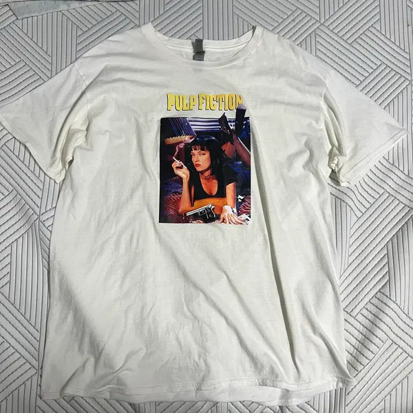 [BUNJANG] Gildan Pulp Fiction Vintage Band T-Shirt 2XL / 길단 펄프픽션 빈티지 반팔 2XL 구제 화이트 락 밴드 아메카지