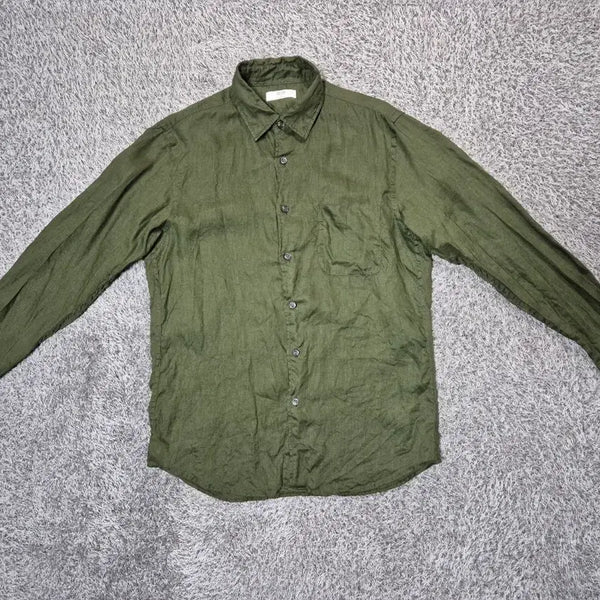 [BUNJANG] Uniqlo Men's Linen Shirt Khaki M / 유니클로 남성 린넨 셔츠 카키 M