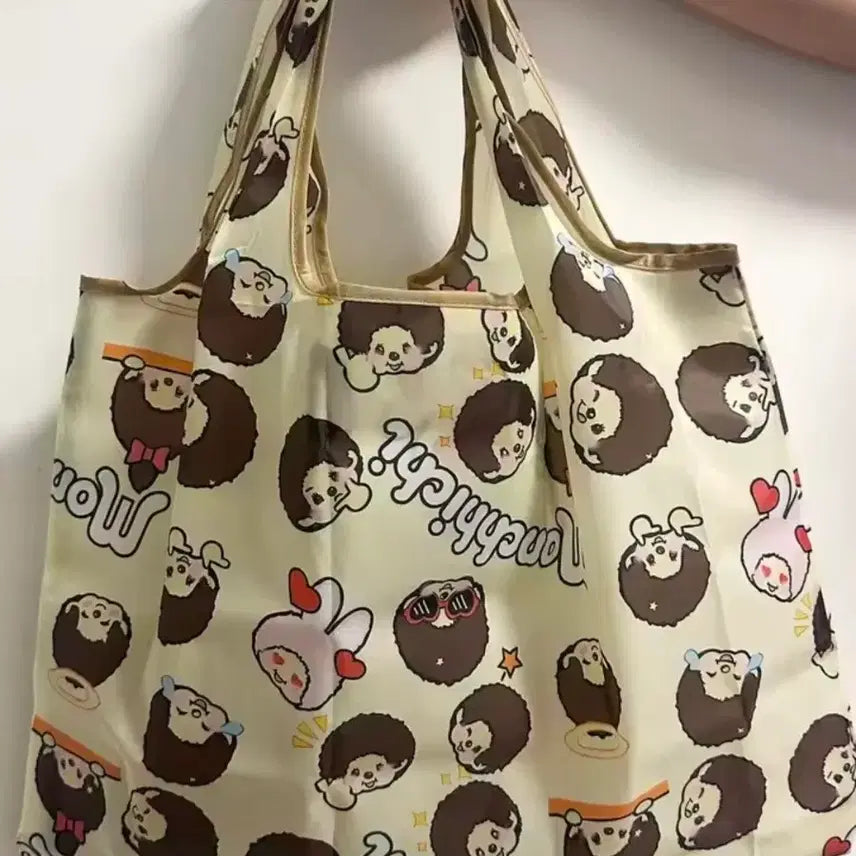 [BUNJANG] Imported Ivory Monchhichi Face Emoticon Large Shopping Bag Eco Bag Waterproof / (바로배송)*대형*수입 아이보리 몬치치 표정 이모티콘 장바구니 파우치 보조가방 에코백 방수