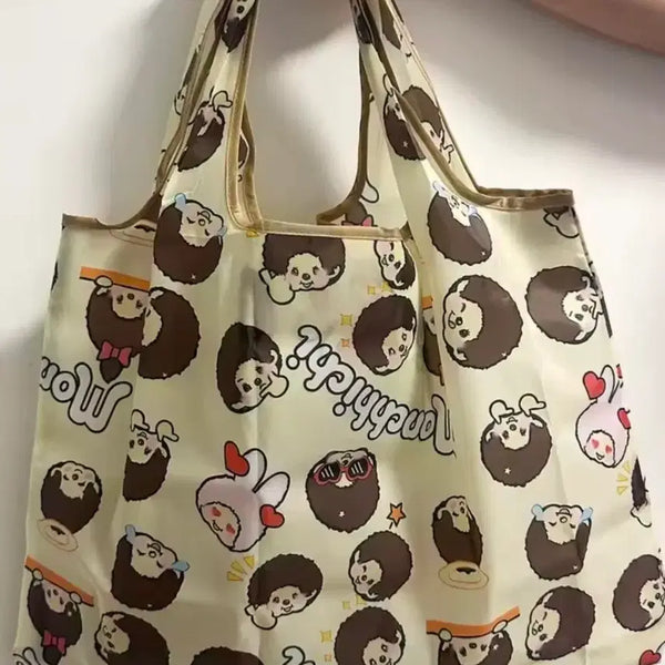 [BUNJANG] Imported Ivory Monchhichi Face Emoticon Large Shopping Bag Eco Bag Waterproof / (바로배송)*대형*수입 아이보리 몬치치 표정 이모티콘 장바구니 파우치 보조가방 에코백 방수